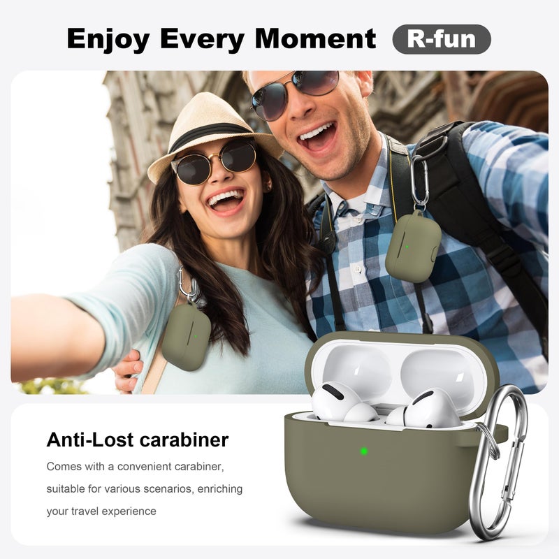 R-fun for AirPods Pro 2nd/1st Generation Case with Cleaner Kit,Soft Silicone Protective Case Cover for Apple AirPod Pro 2/1 for Women Men,AirPods Pro Case Accessories with Keychain,Olive Green - Image 2